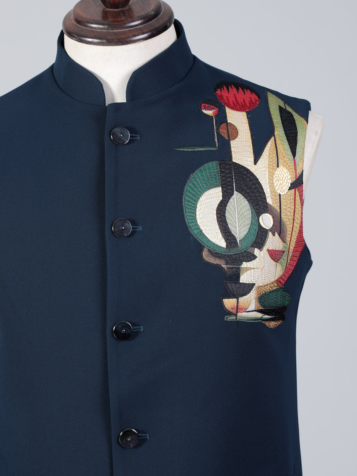 Rama blue embroidered terry rayon waistcoat