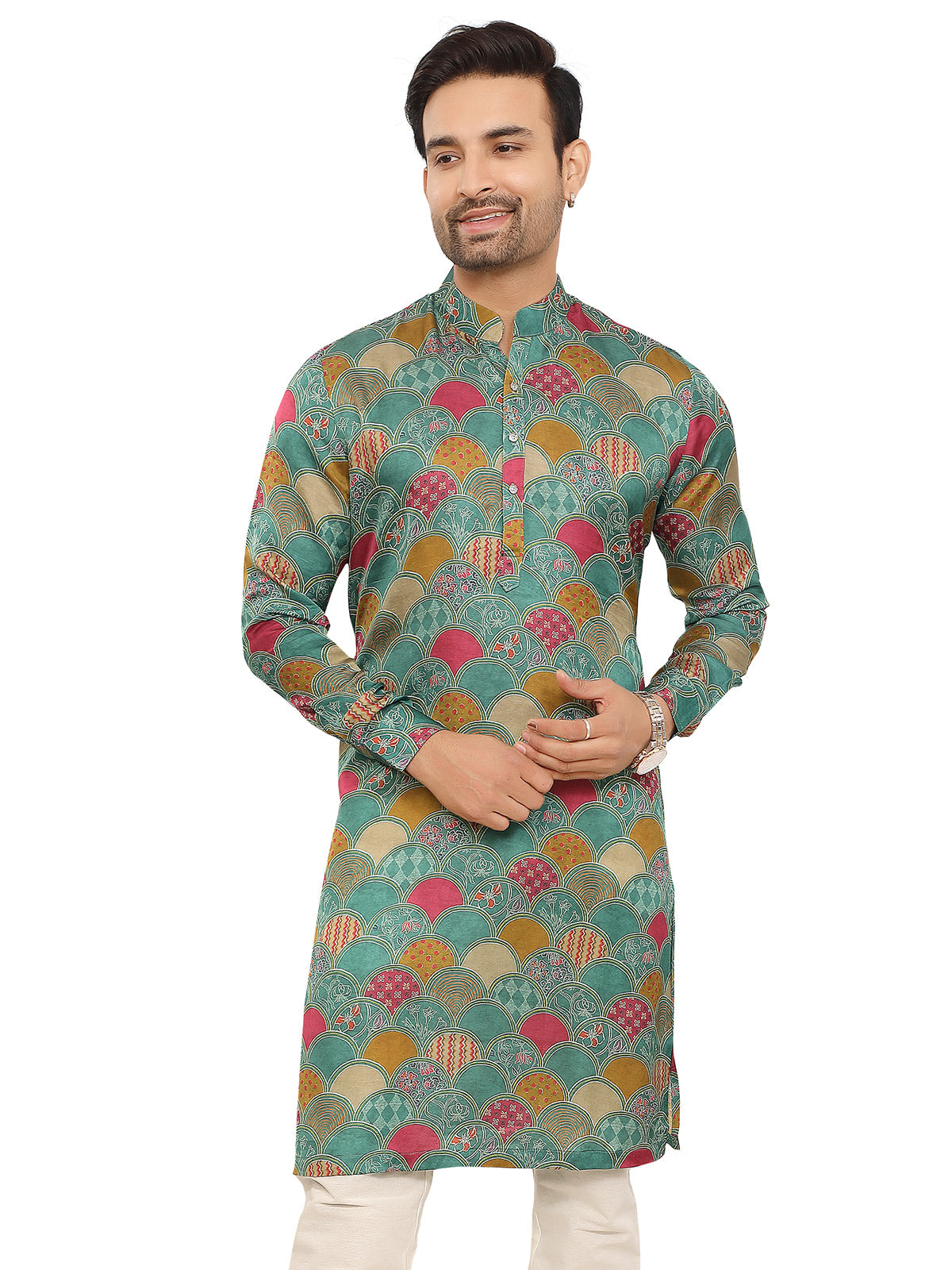 Teal green festive charm printed kurta