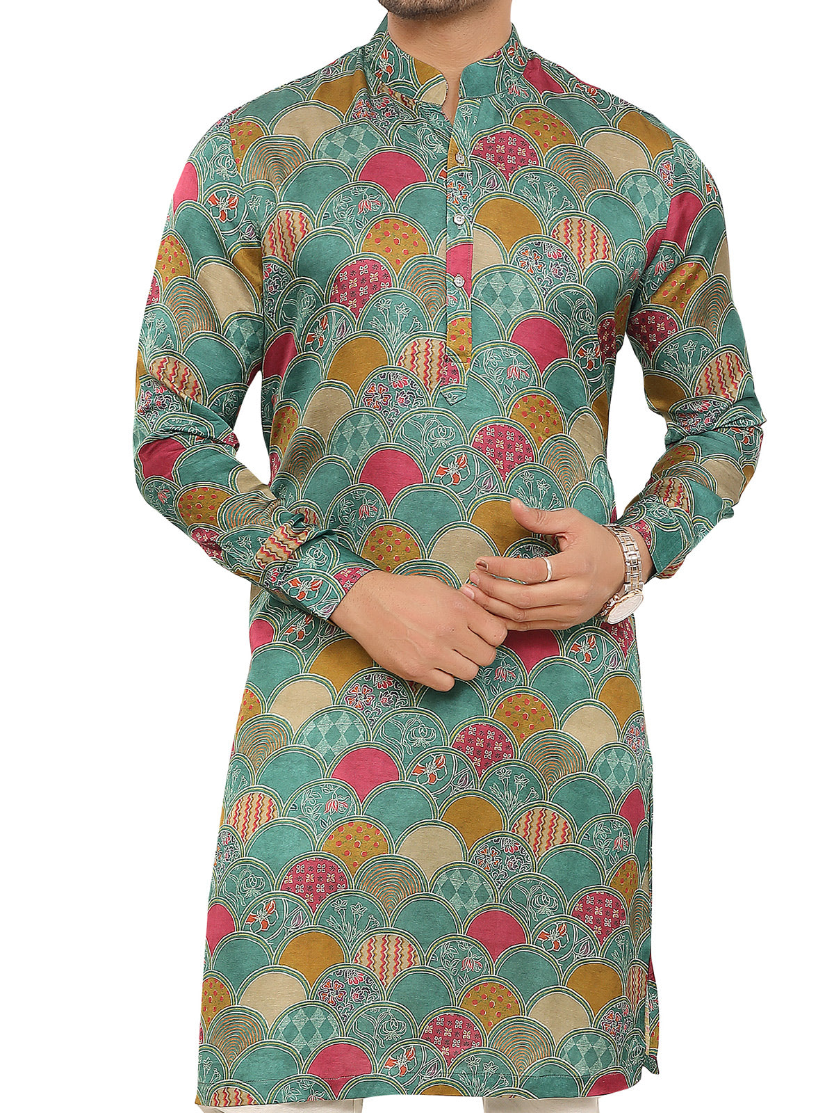 Teal green festive charm printed kurta
