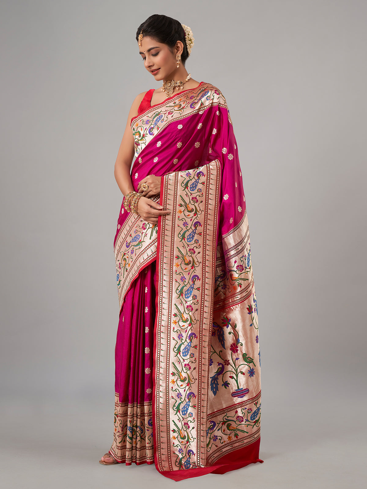 Magenta paithani silk saree for wedding