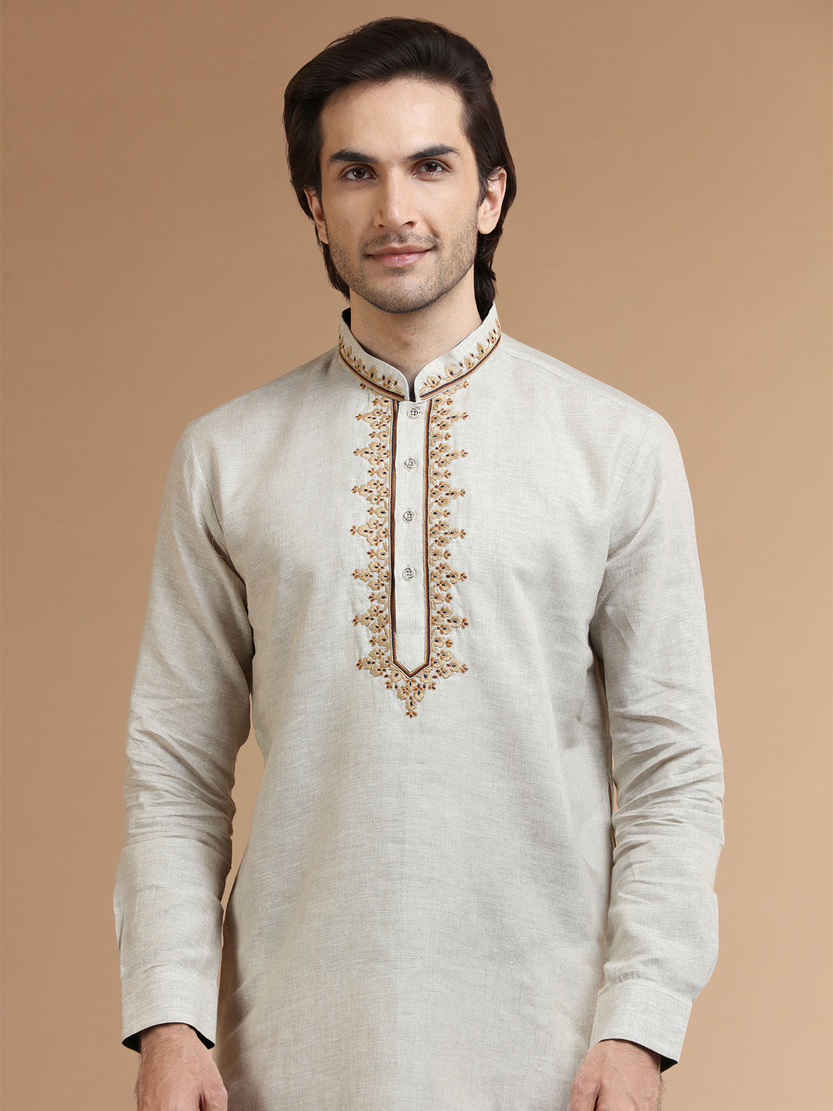 Trendy beige linen kurta suit