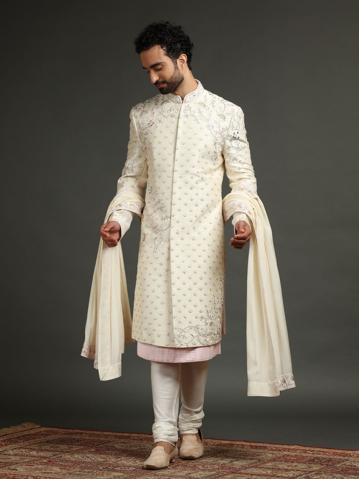 Trendy cream embroidery sherwani