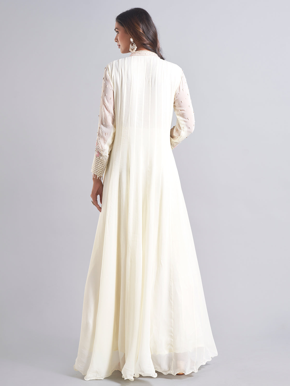 Trendy cream silk anarkali salwar suit