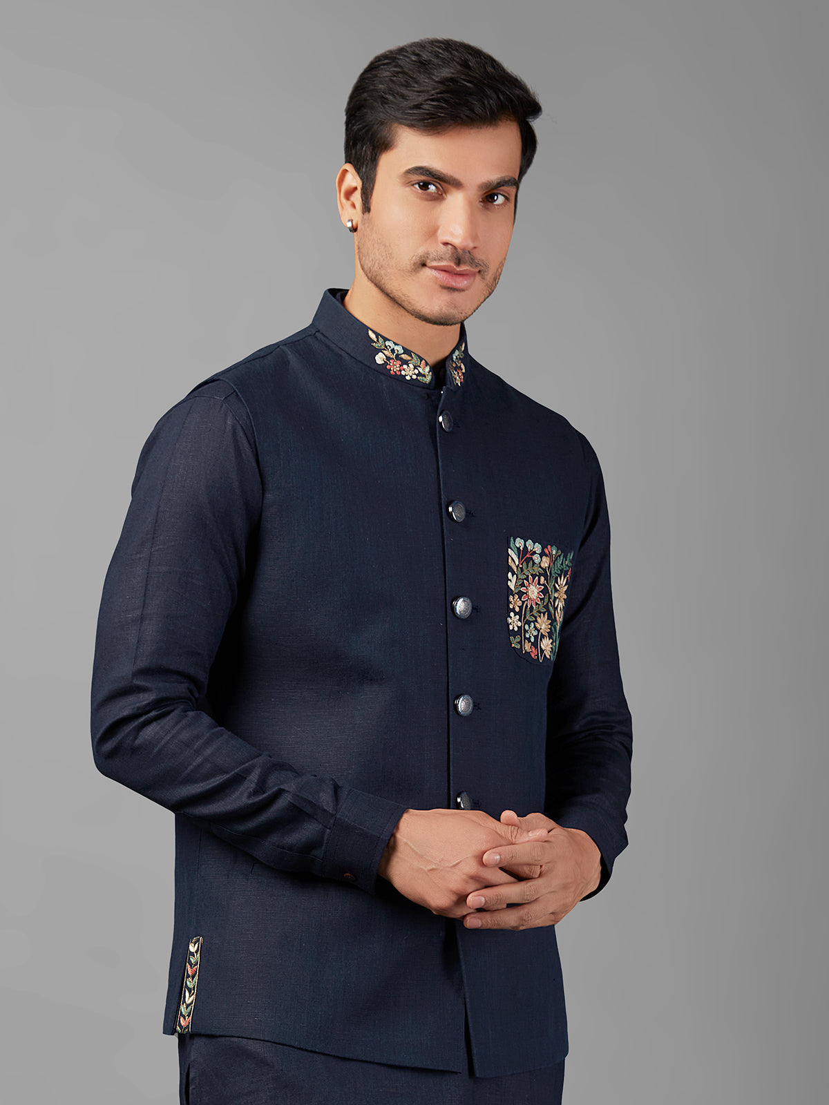 Trendy linen navy waistcoat set