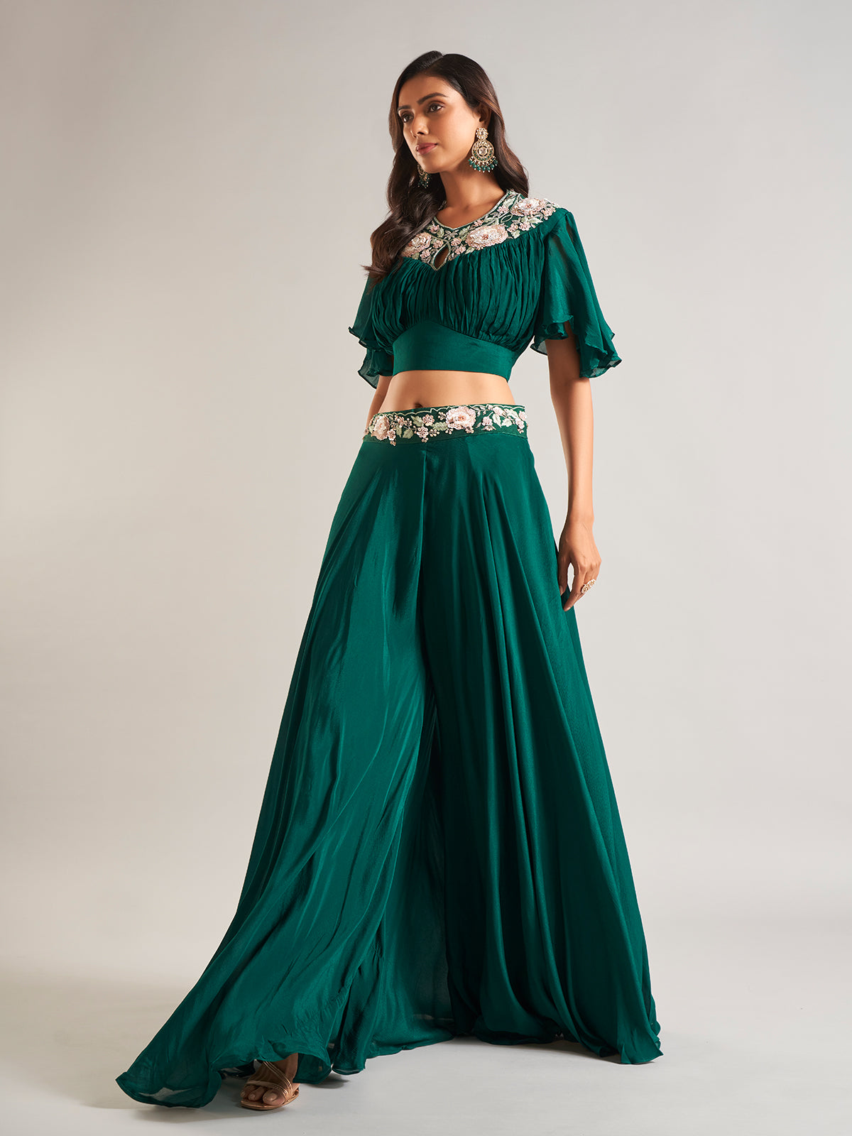Trendy mint green silk palazzo salwar suit