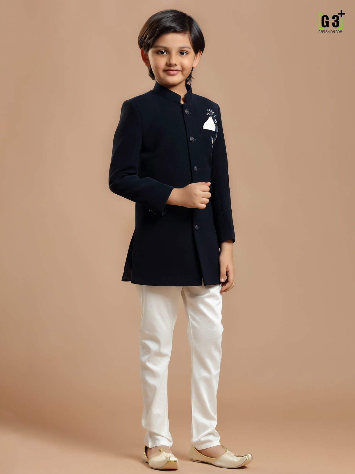 Trendy navy terry rayon wedding wear indowestern