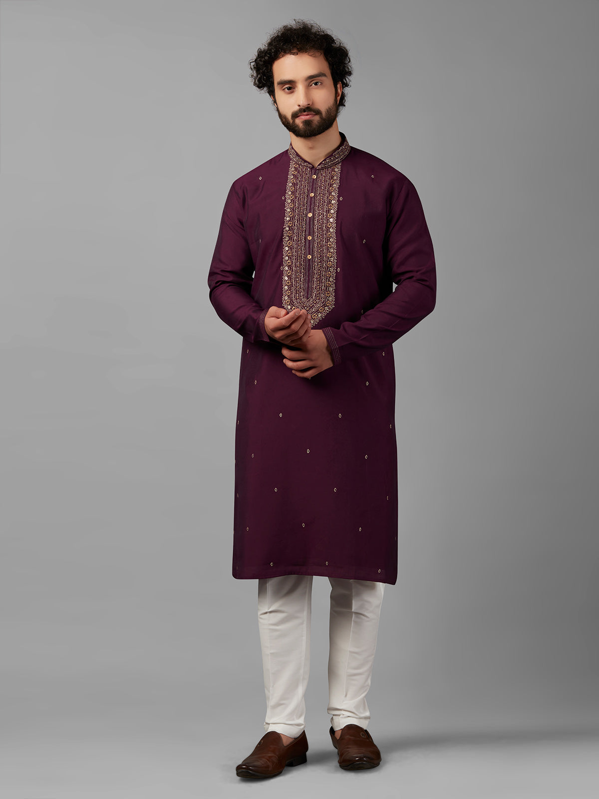 Trendy purple silk kurta suit