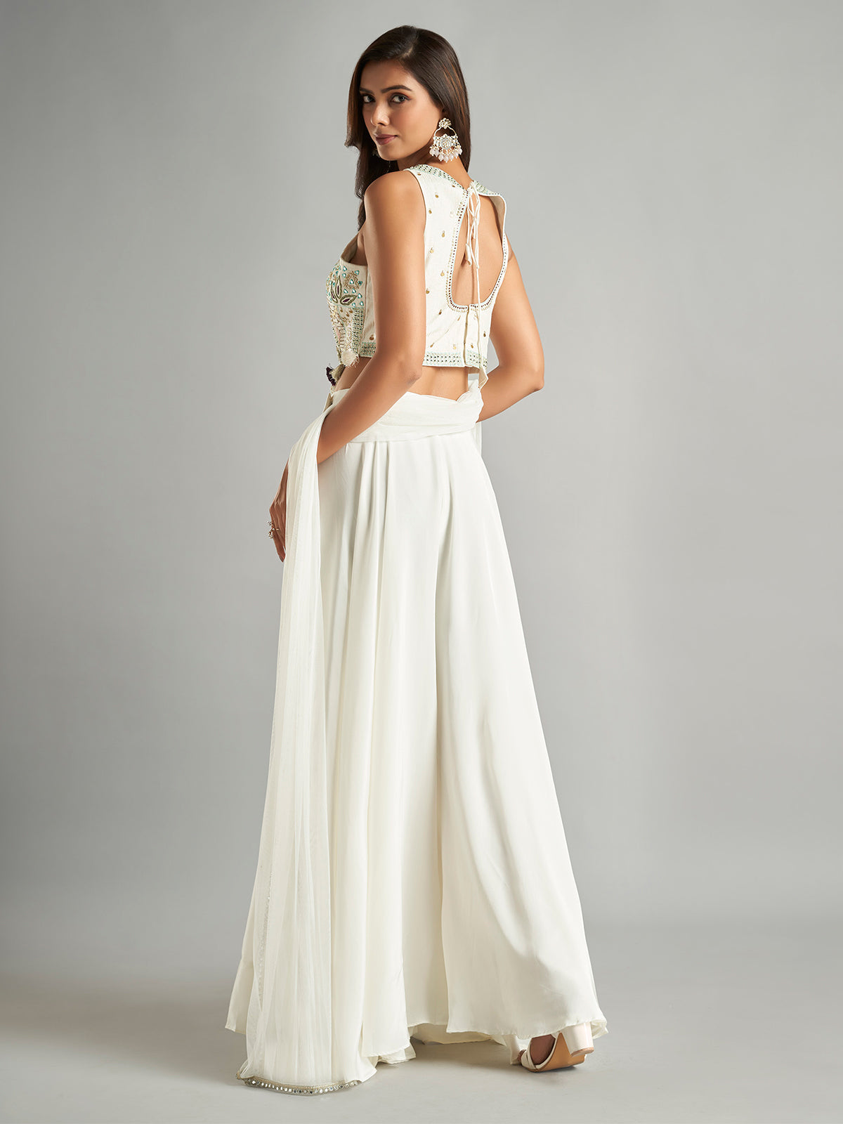 Trendy white palazzo suit with dupatta