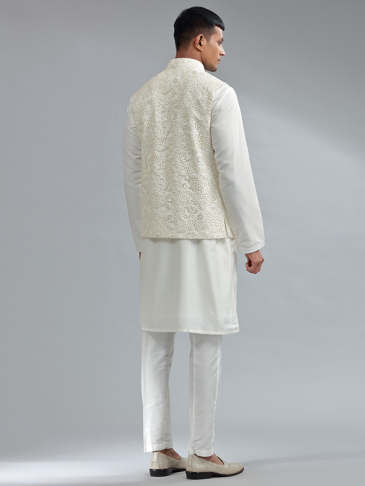 Trendy white silk waistcoat set with bottom