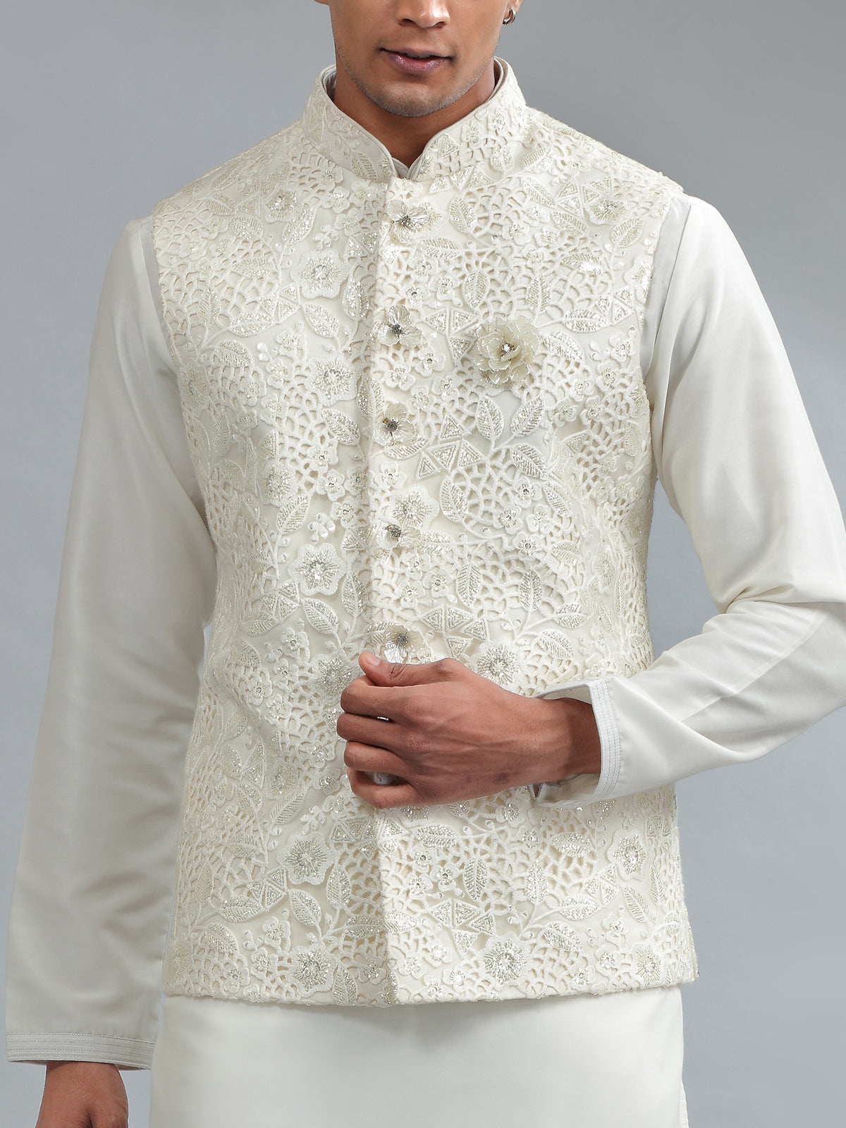 Trendy white silk waistcoat set with bottom