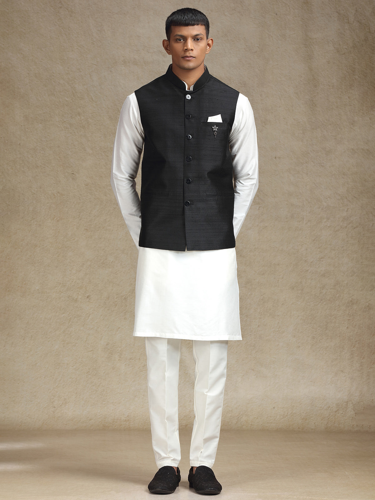 White and black waistcoat set for a stylish appearance
