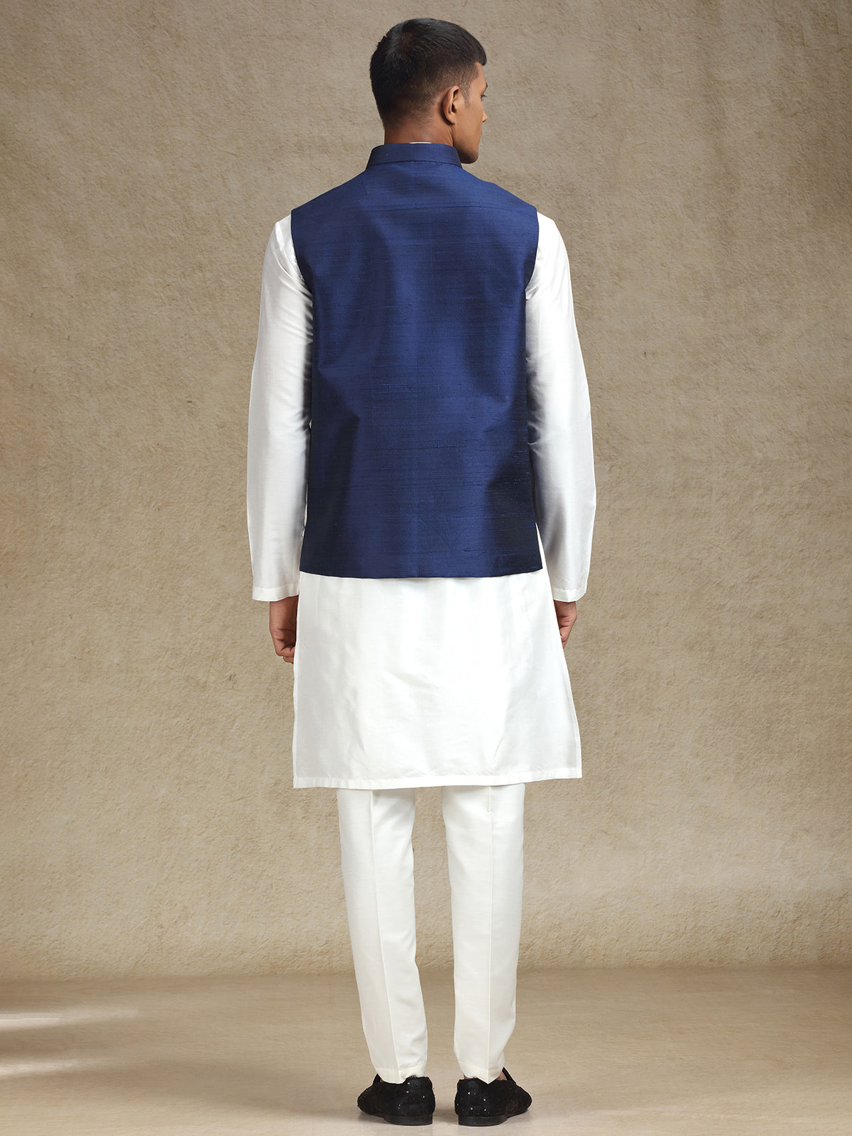 White and navy waistcoat set for weddings and festivals