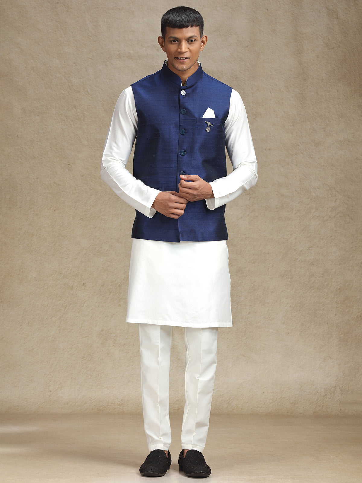 White and navy waistcoat set for weddings and festivals
