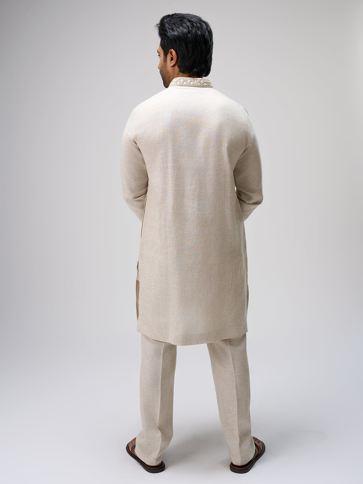 White beaded detail kurta suit men