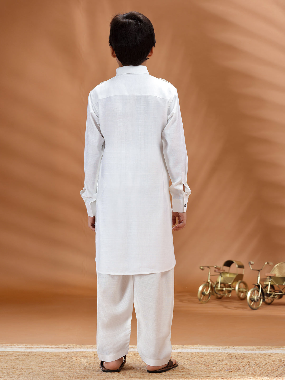 White cotton pathani kurta set for boys