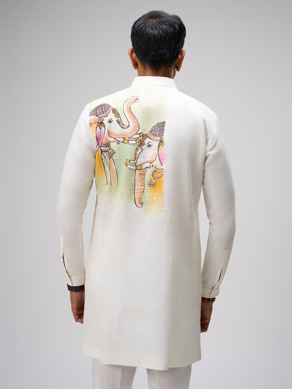 White elephant art kurta suit men