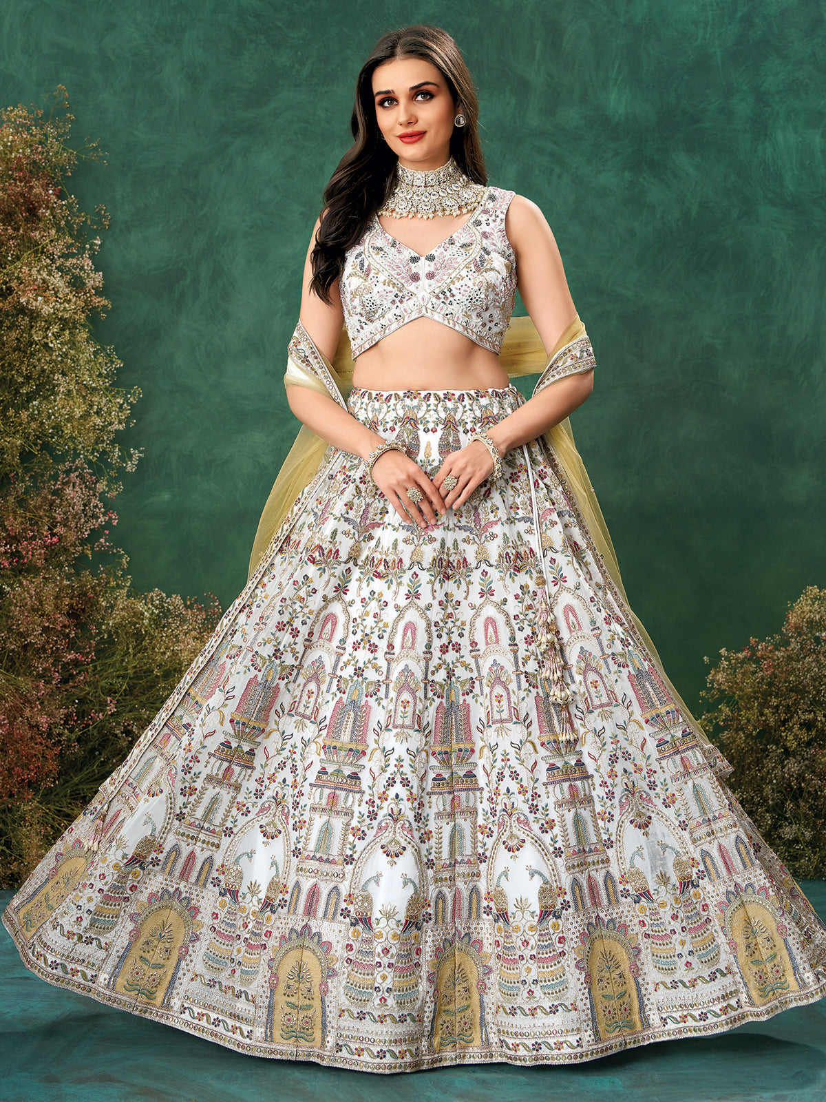 White georgette lehenga choli with embroidery