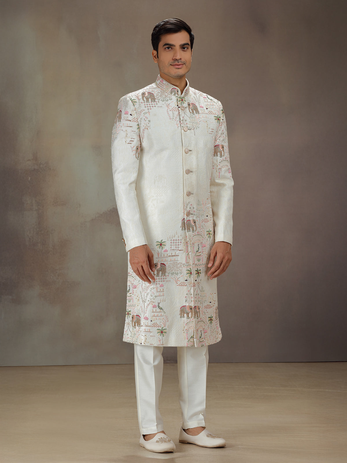 White silk elephant motif set
