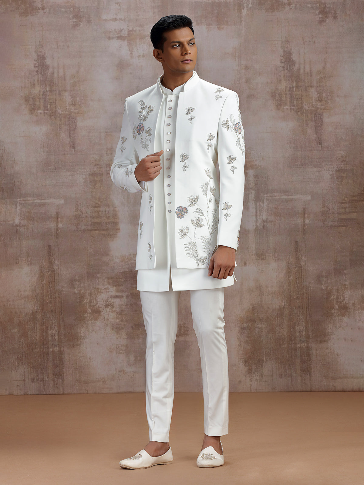 White terry rayon jacket style indo western