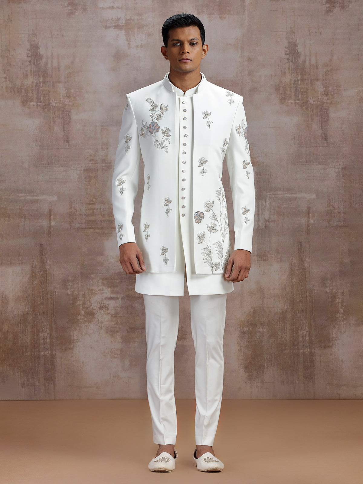 White terry rayon jacket style indo western