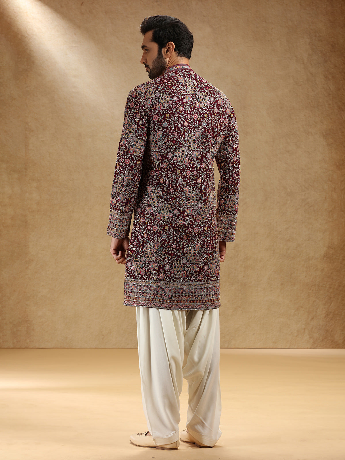 Wine georgette kurta suit for festive wear