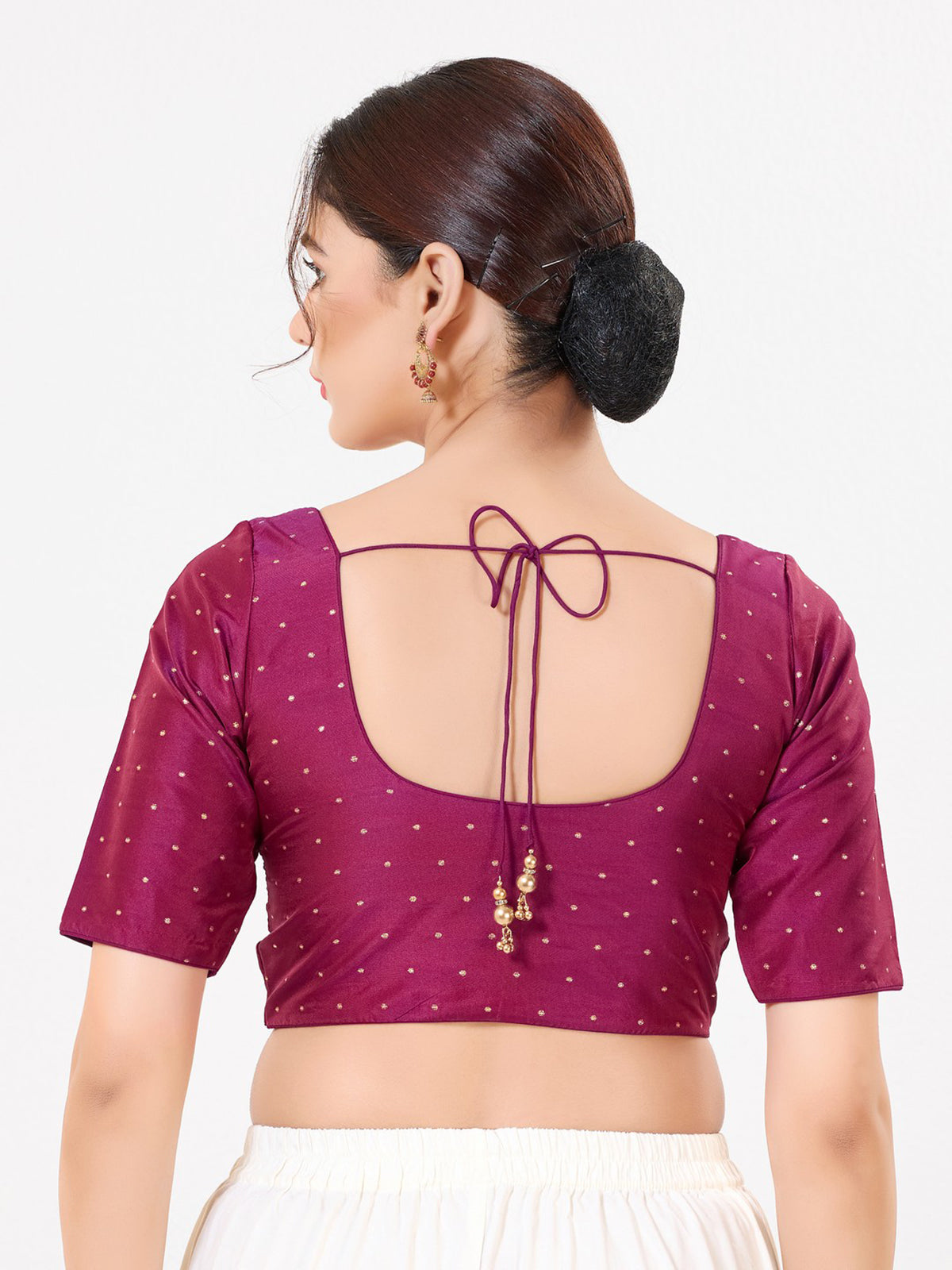 Wine tafeta silk zari front open blouse