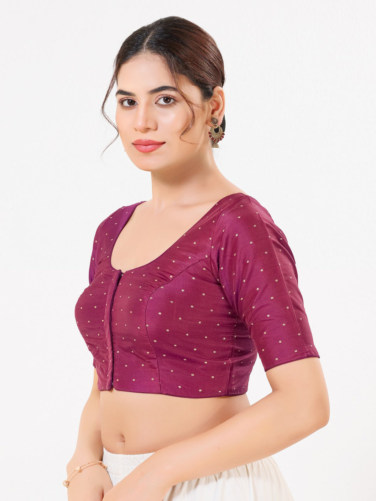 Wine tafeta silk zari front open blouse