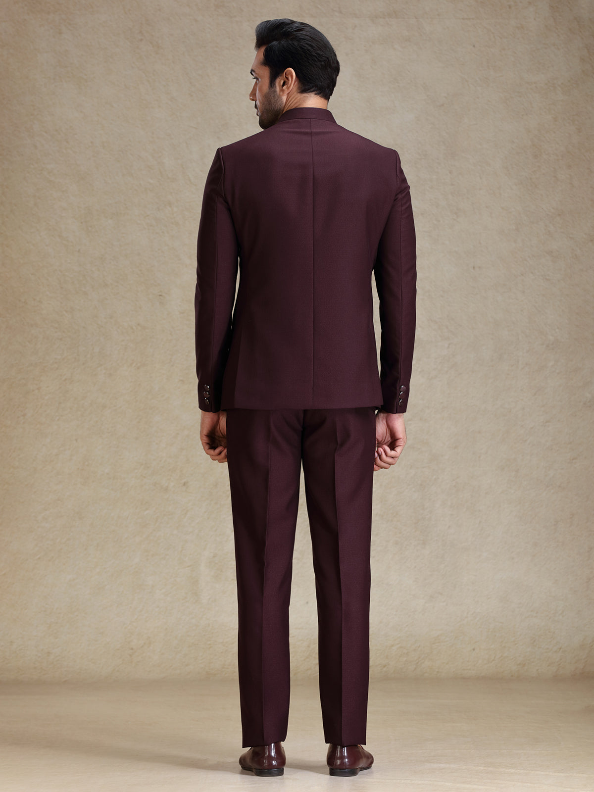 Wine terry rayon bandh gala jodhpuri suit