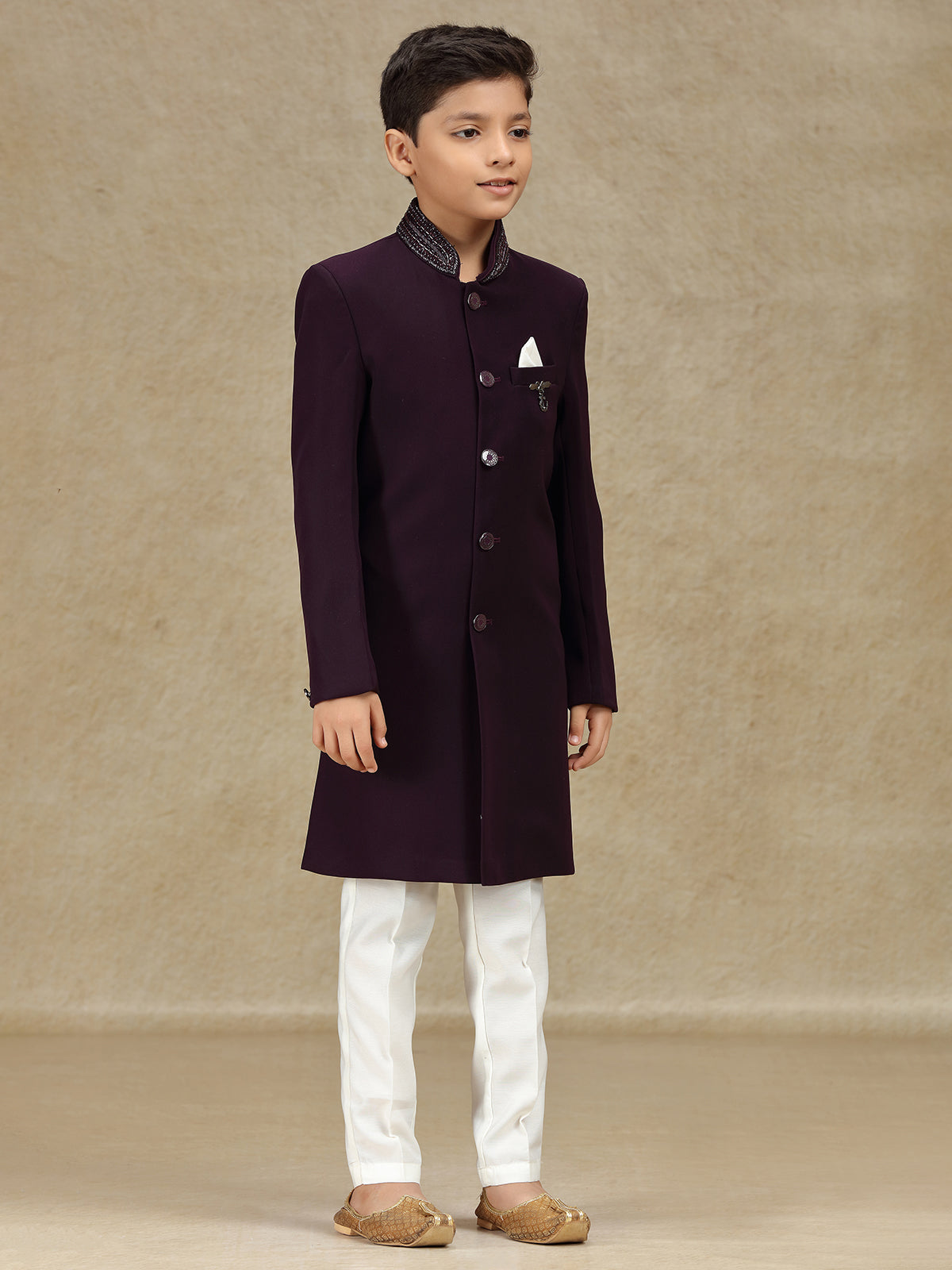 Wine wedding wear terry rayon indowestern