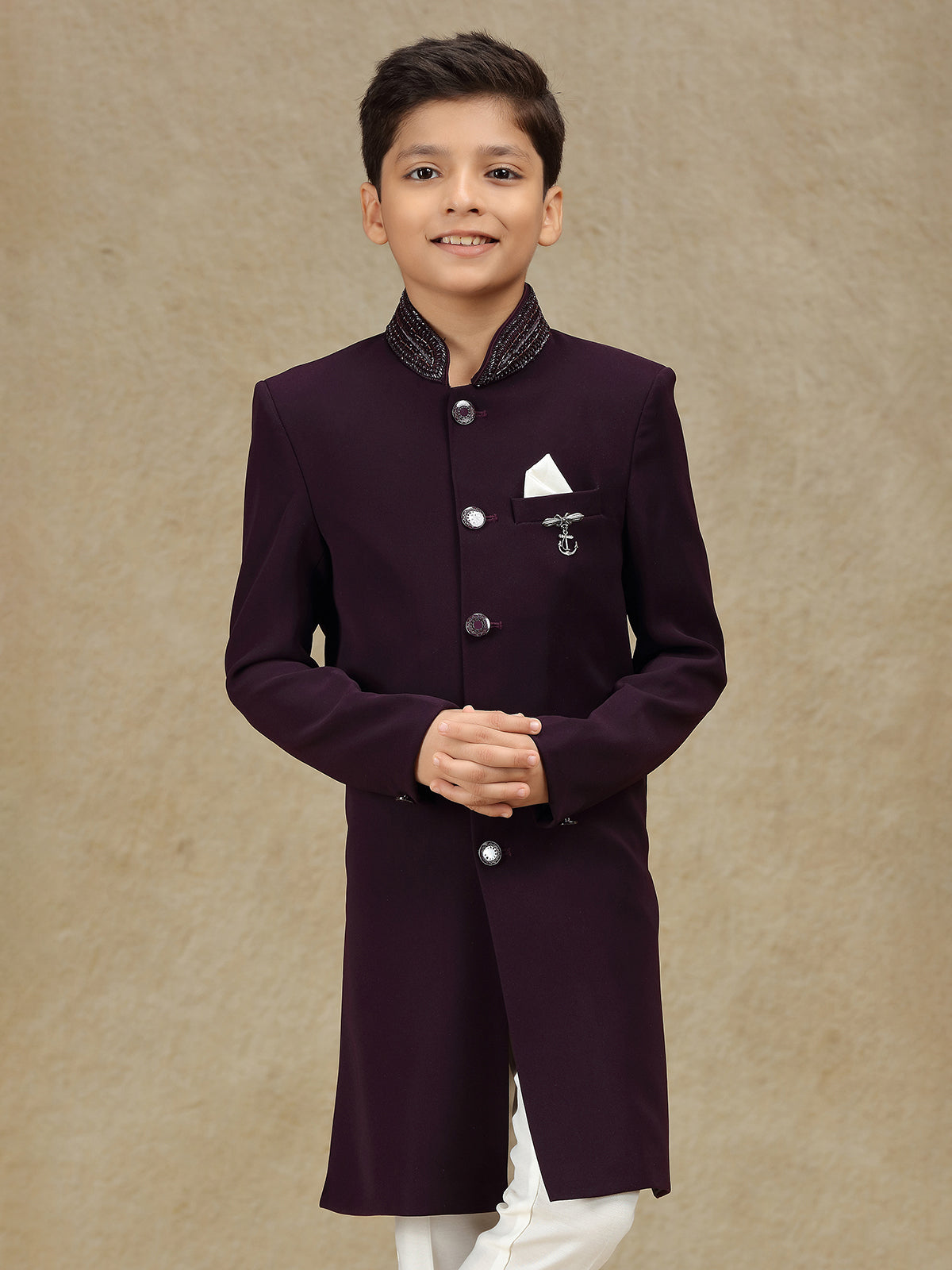 Wine wedding wear terry rayon indowestern