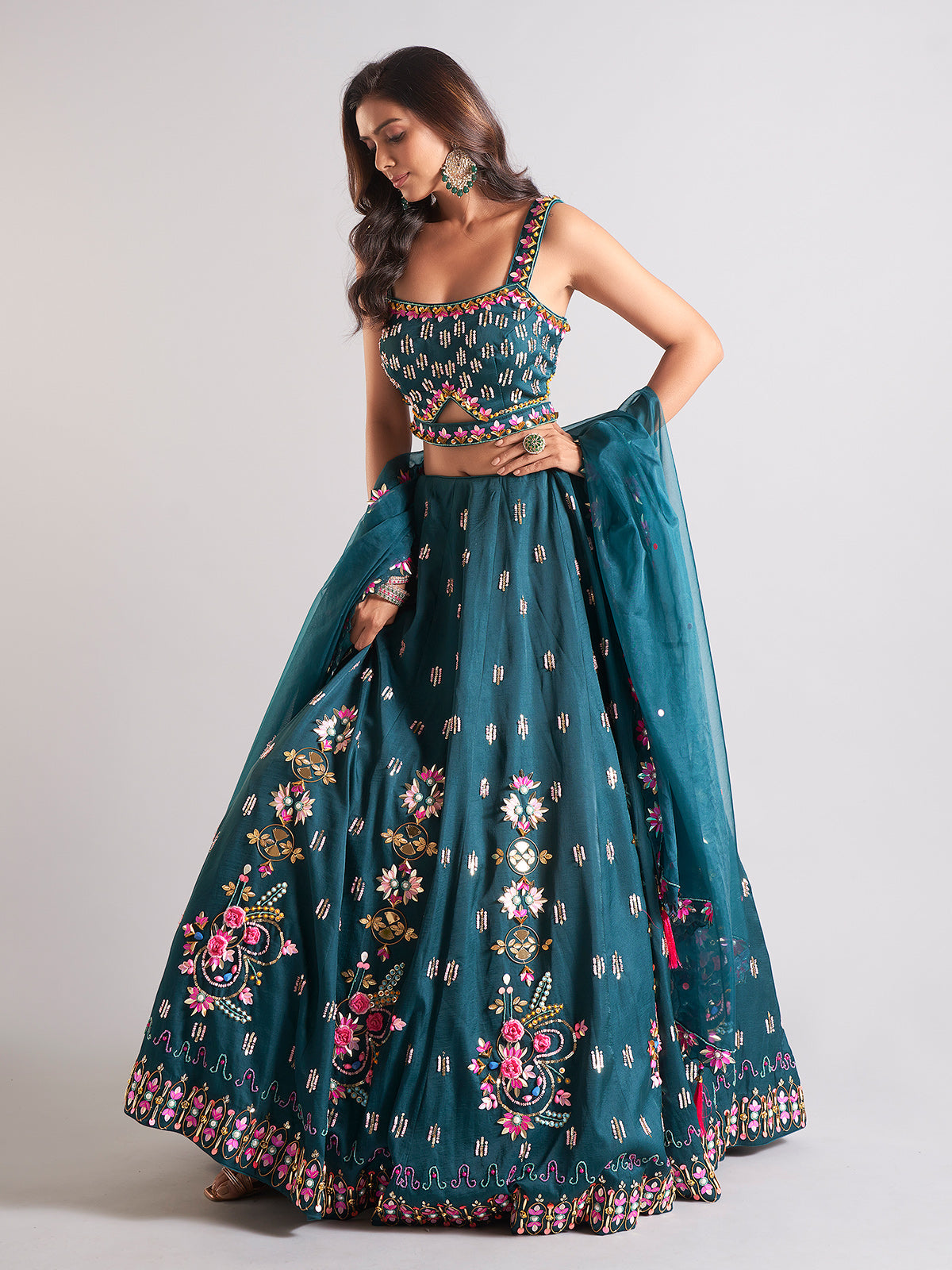 Wonderful green silk lehenga choli