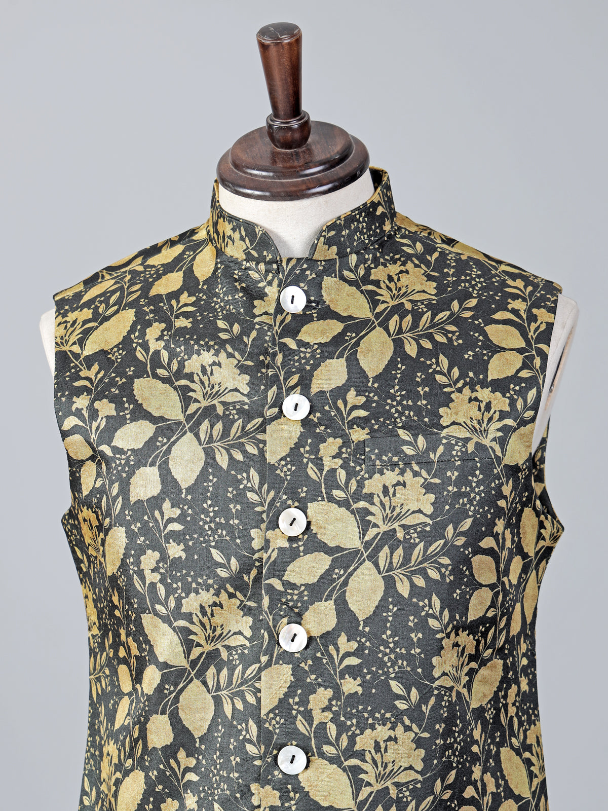 Yellow and grey printed cotton silk waistcoat