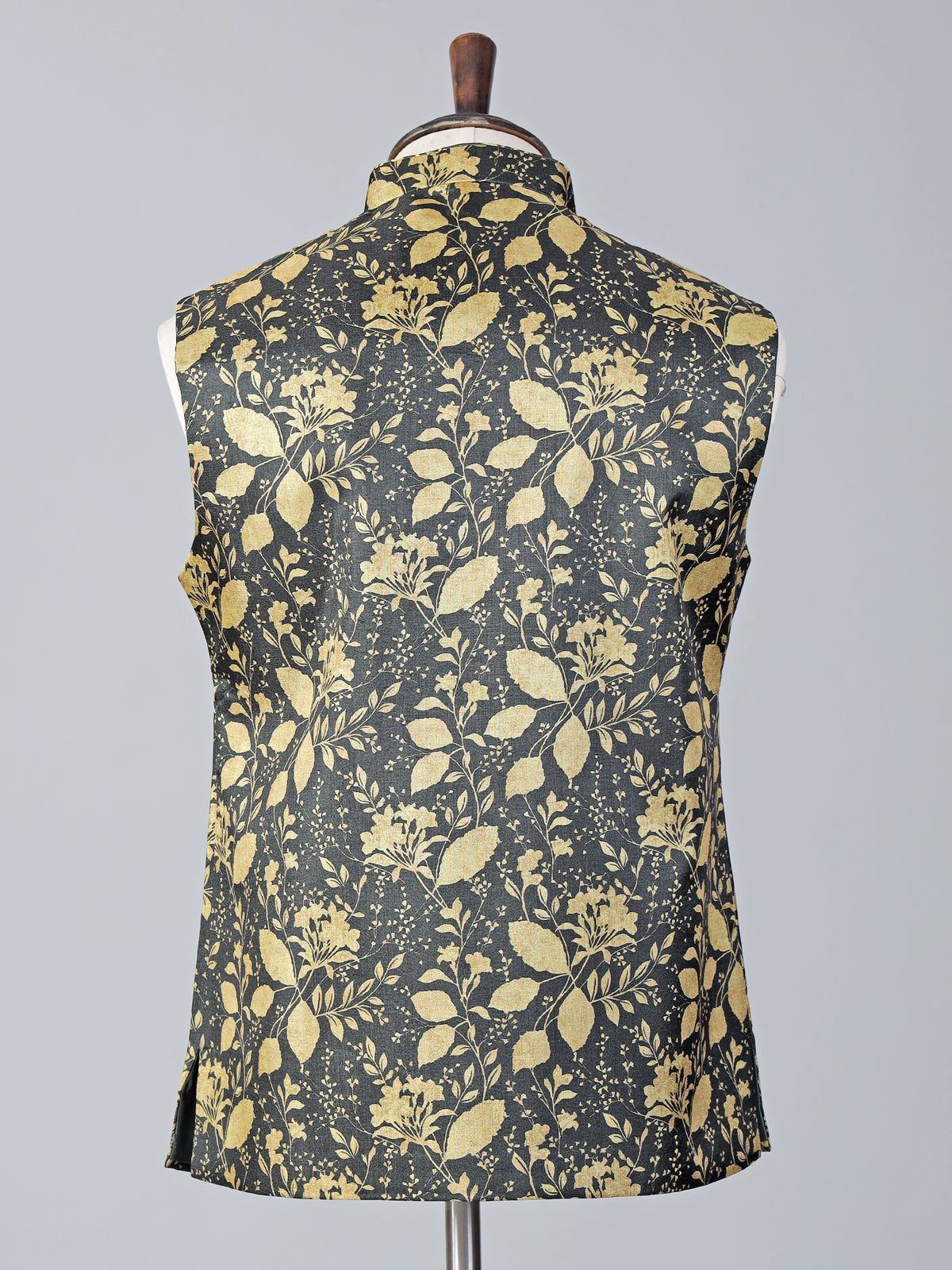 Yellow and grey printed cotton silk waistcoat