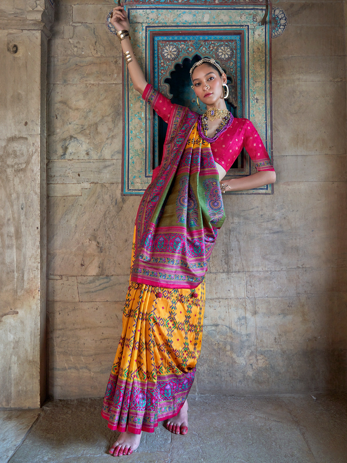 Yellow festive glory silk saree