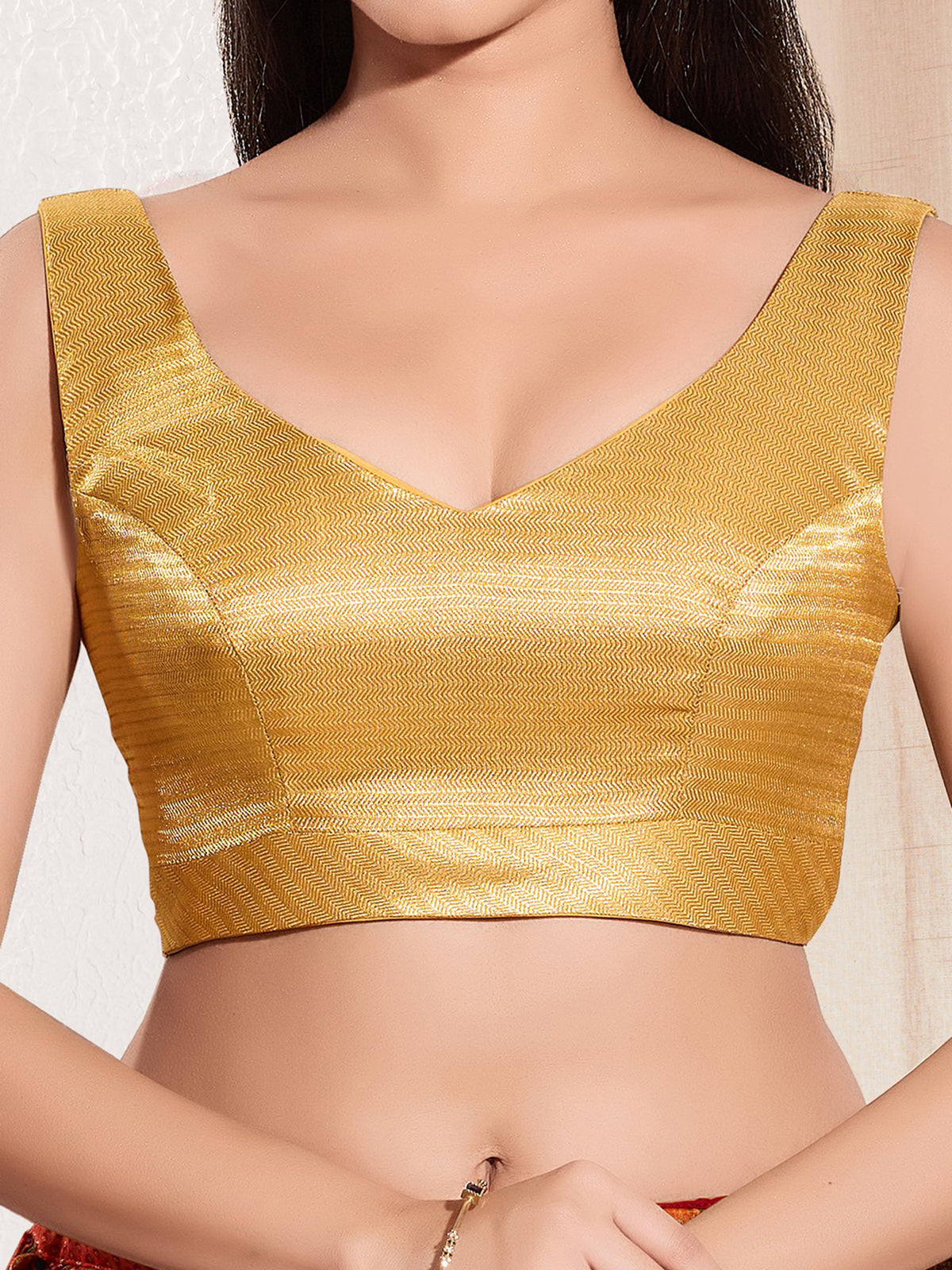 Yellow gold ready made blouse in rich silk