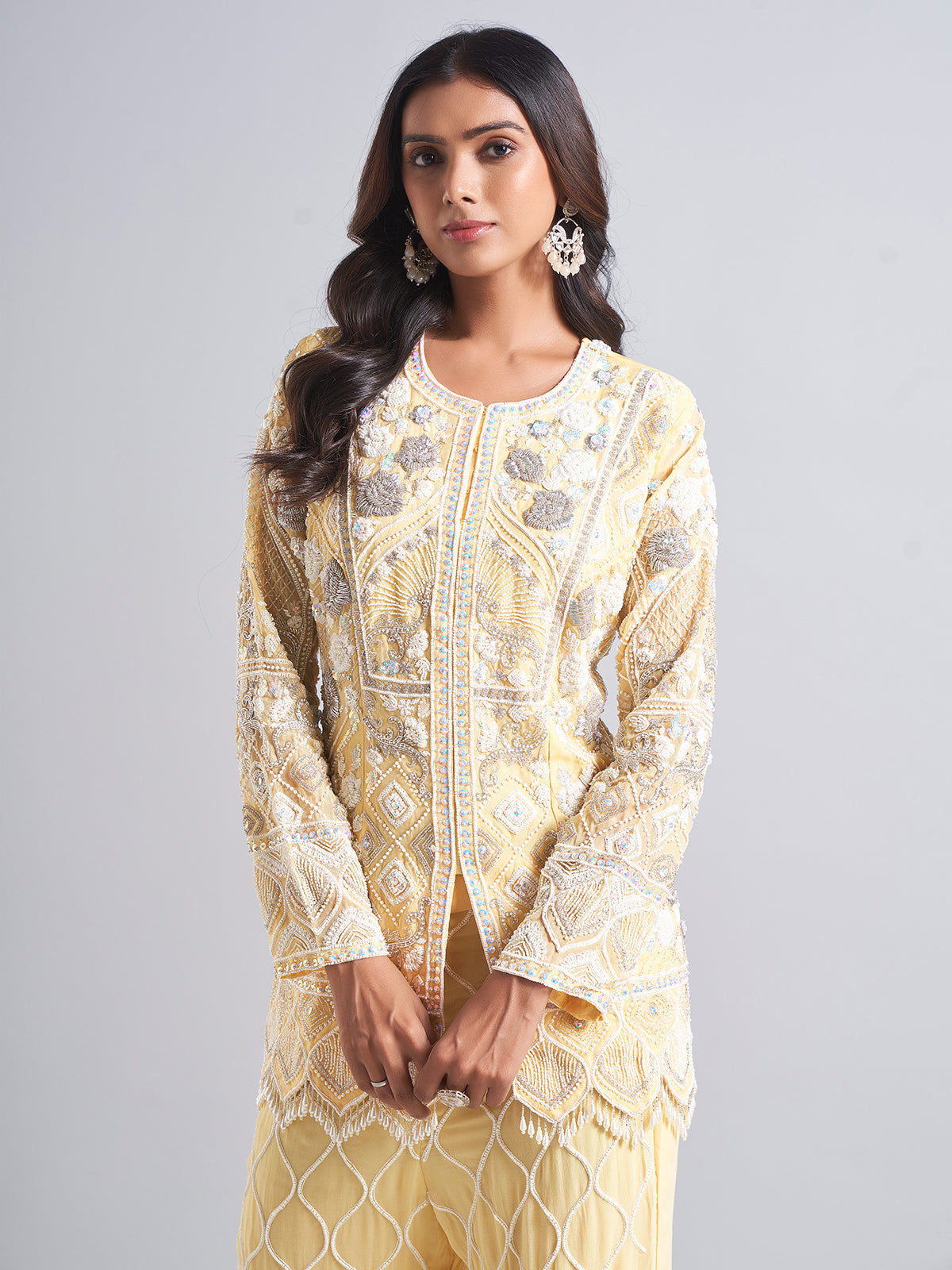 Yellow silk pakistani palazzo salwar suit