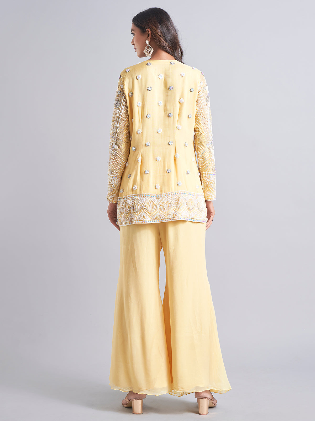 Yellow silk pakistani palazzo salwar suit