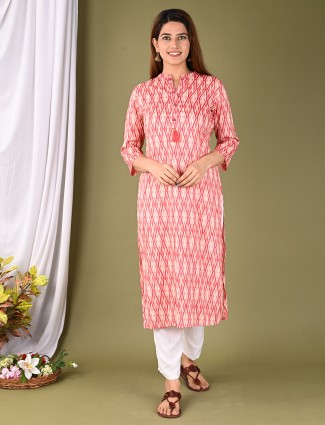 Alluring pink printed cotton women kurti