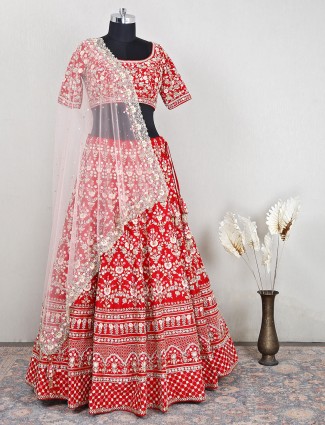 Alluring wedding wear red lehenga with handwork details