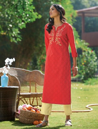 Amazing red casual wear womens printed kurti