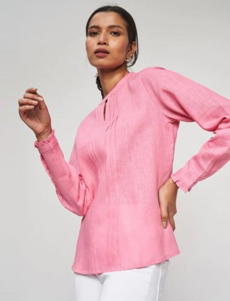 AND pink solid casual linen top
