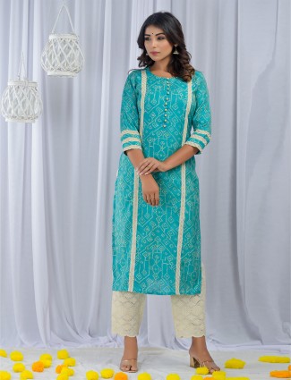 Aqua cotton punjabi style printed festive occasions pant suit