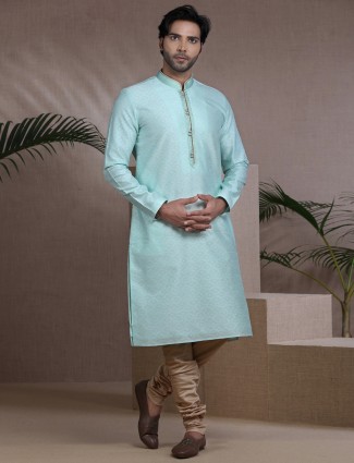 Aqua cotton silk kurta pajama for festive