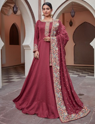 Attirable maroon georgette floor-length gown