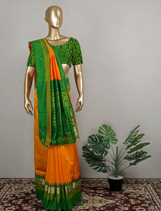Attractive green wedding wear patola silk saree