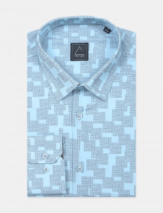 Avega aqua hue cotton printed shirt for men