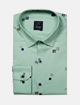 Avega cotton fabric pista green printed mens shirt