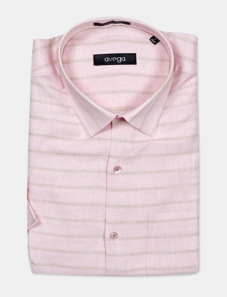 Avega half sleeves pink printed linen shirt