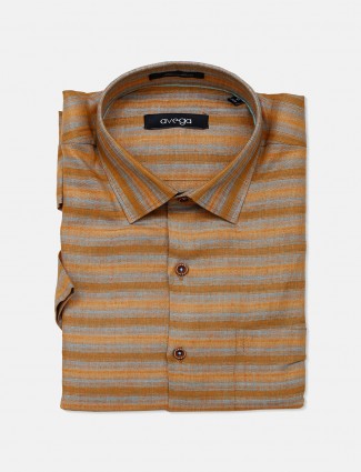 Avega stripe linen fabric rust orange shirt