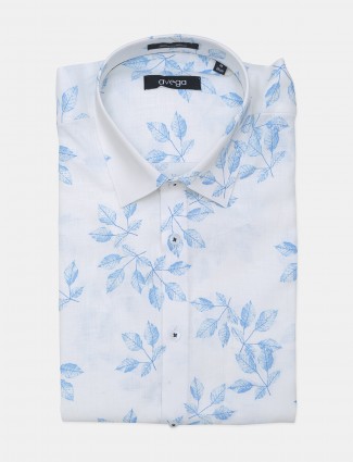 Avega white color printed slim fit linen fromal shirt